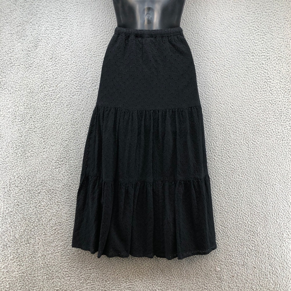 Lauren Ralph Lauren Skirt Womens M Black Tiered Eyelet Cotton Maxi Drawstring - Picture 2 of 4